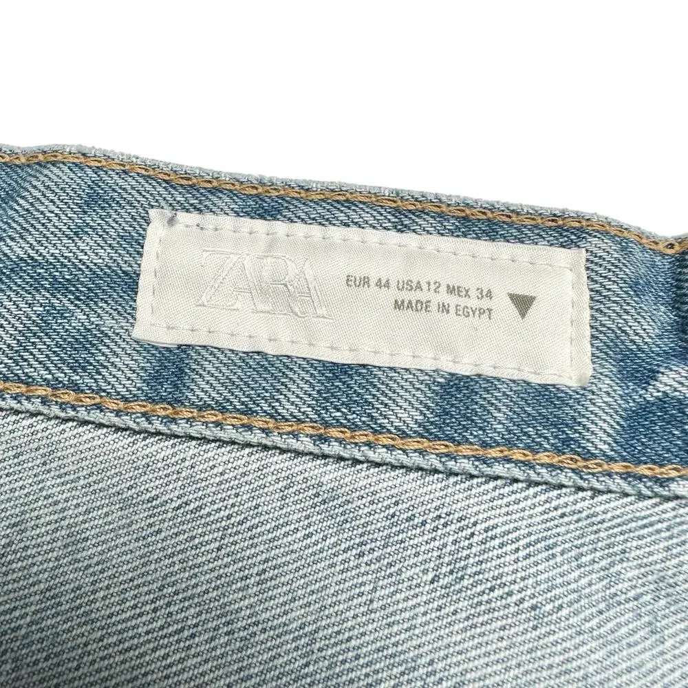 Zara | Women | Wide Leg Mid Rise Full Length Distressed Denim Jeans | Sz 12